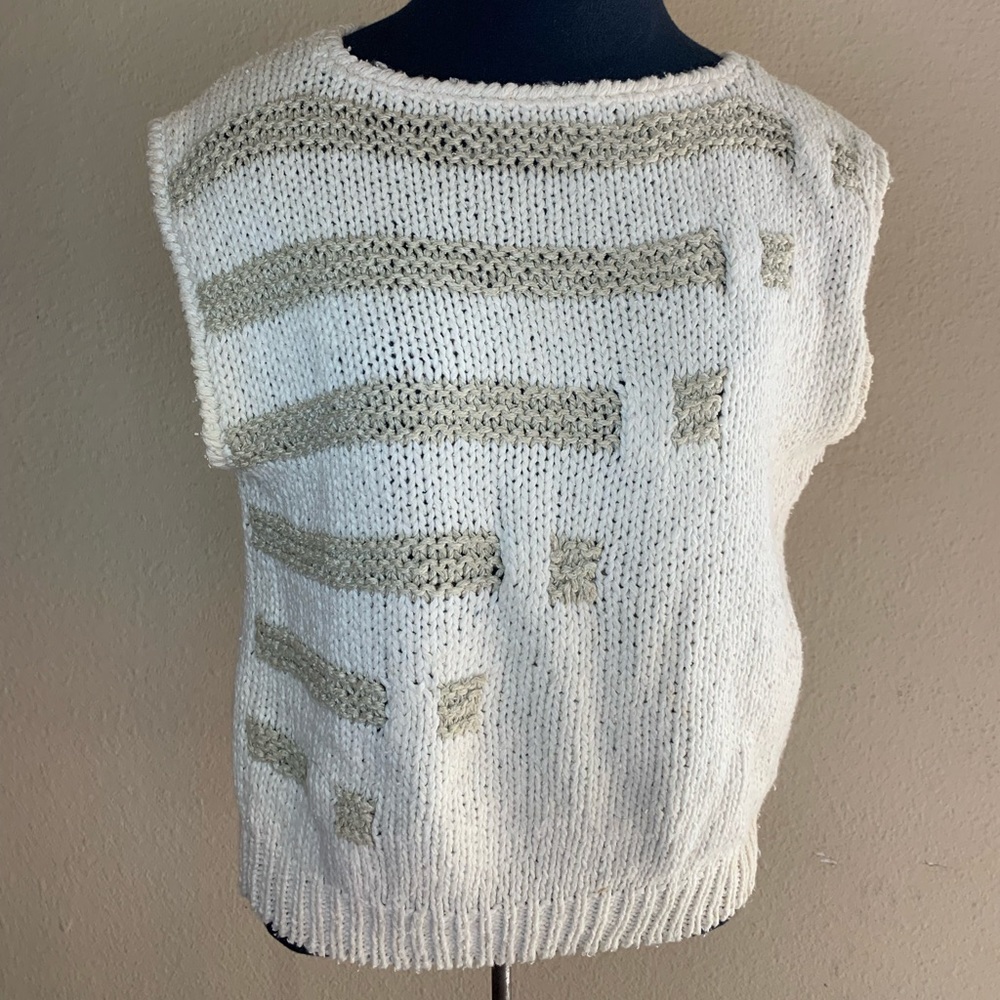 Sweater Vest Vintage 80s Silk and Acrylic Hand Knit Made in Korea Medium